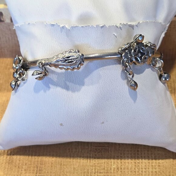 Women's Silver-Plated Slip-On Charm Bangle/Bracelet w/Multi-Charms - SML - Picture 3 of 7